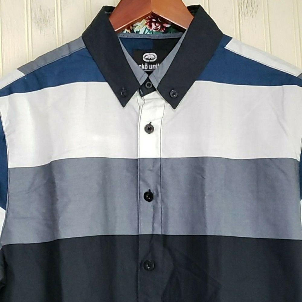 Ecko Unltd Shirt Mens Medium Multicolor Stripe Long Sleeve Button-Down‎ Casual